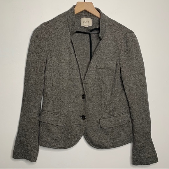 Loft Grey Button Up Cotton Long Sleeve Blazer Sz M - Picture 1 of 8